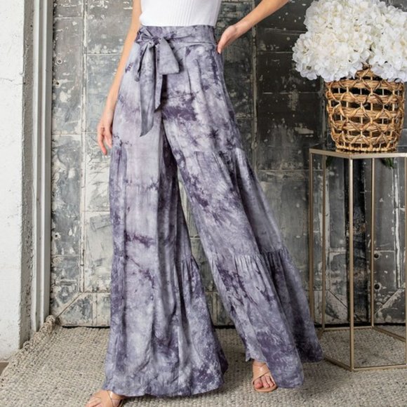 Tie Dye Tiered Wide Leg Pants in Grey - Picture 4 of 5